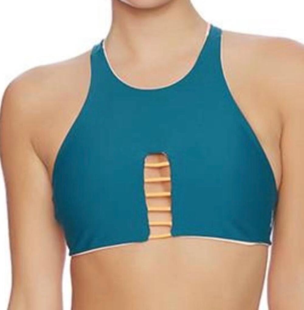 Basta Surf Teal Peach Reversible Bikini Swim Top 6 NWOT